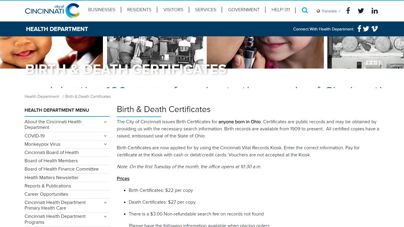 Birth & Death Certificates - Health - Cincinnati