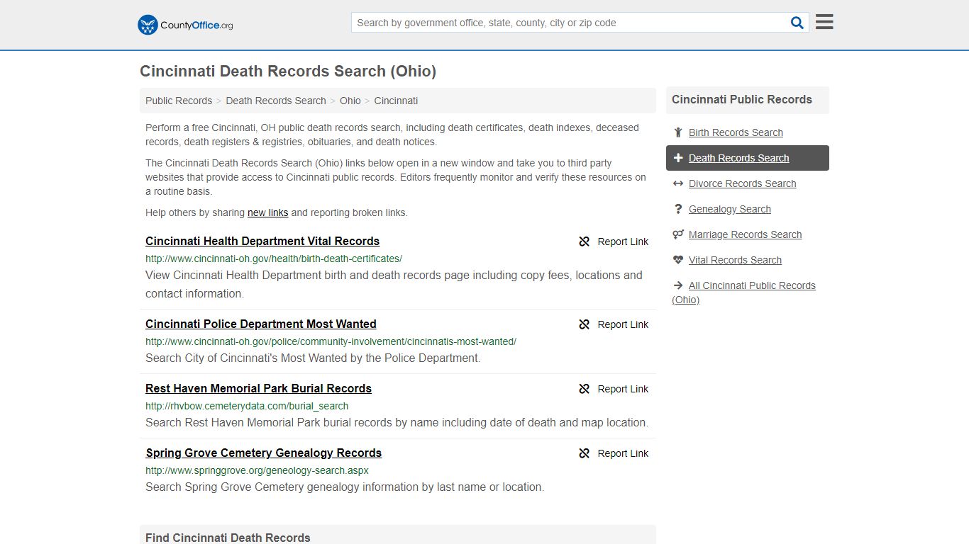 Death Records Search - Cincinnati, OH (Death Certificates ...