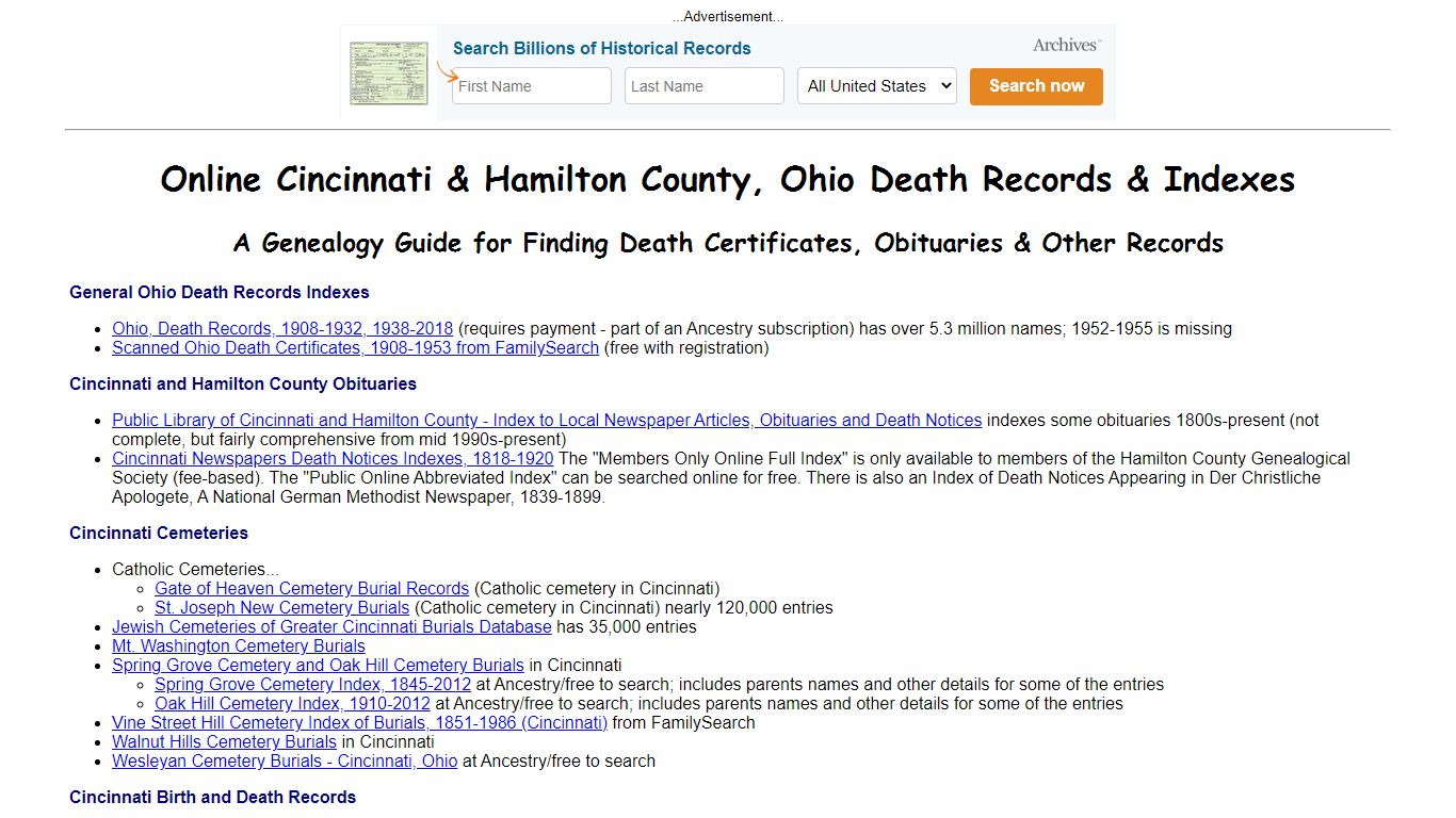 Online Cincinnati and Hamilton County, Ohio Death Records ...