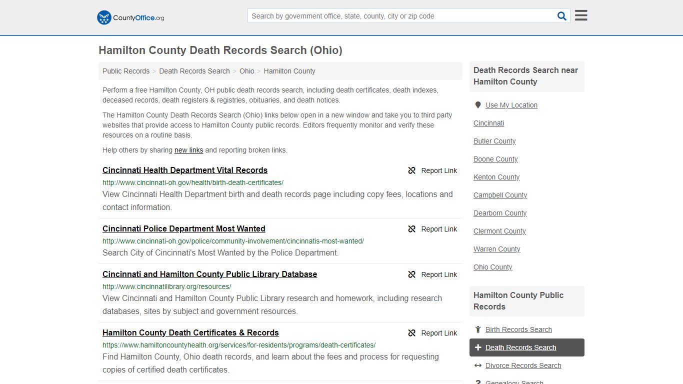 Death Records Search - Hamilton County, OH (Death ...